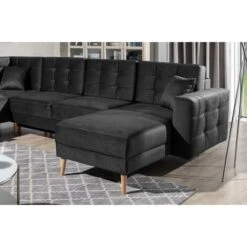 Canapé Panoramique Convertible - ASMA VELOURS - En Tissu De Qualité 5 Places, Gris Anthracite, Méridienne à Droite Et Angle à Gauche (vu De Face) -VIDAXL || Songmics Soldes 72606510 5