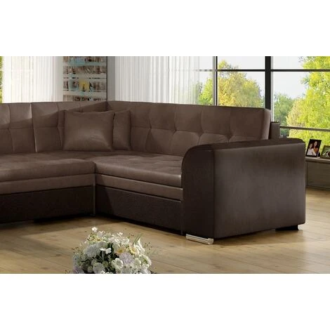 Canapé Panoramique Convertible - DAMIEN VELOURS - En Tissu Marron Clair Et Marron Foncé De Qualité, 7 Places, Méridienne à Gauche Et Angle à Droite (vu De Face) 7 Canapé Panoramique Convertible - DAMIEN VELOURS - En Tissu Marron Clair Et Marron Foncé De Qualité, 7 Places, Méridienne à Gauche Et Angle à Droite (vu De Face) – Image 5