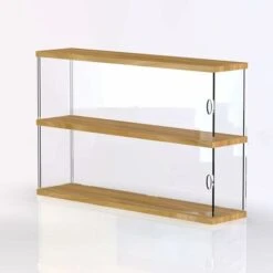 Vitrine En Acrylique Pour Collection, 2 ��tag��res Bote De Pr��sentation Transparente Avec Porte Pour Figurines, Bote De Pr��sentation D��corative De Comptoir (Couleur Originale Du Bois)