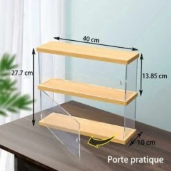 Vitrine En Acrylique Pour Collection, 2 ��tag��res Bote De Pr��sentation Transparente Avec Porte Pour Figurines, Bote De Pr��sentation D��corative De Comptoir (Couleur Originale Du Bois) -VIDAXL || Songmics Soldes 74135746 4