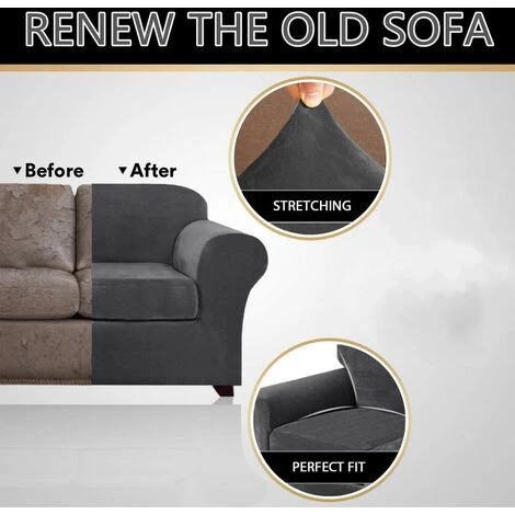 Housse De Canapé Extensible Protection De Canapé Universelle En Polyster Gris 3 Places 6 Housse De Canapé Extensible Protection De Canapé Universelle En Polyster Gris 3 Places – Image 4