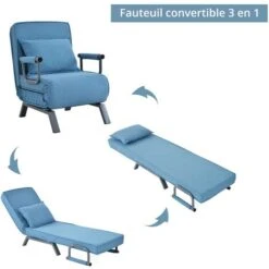 Fauteuil Convertible Canapé-lit Convertible 1 Place Avec Dossier Réglable, En Lin, Bleu -VIDAXL || Songmics Soldes 74804962 3