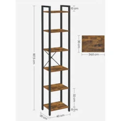 VASAGLE Bibliothèque 6 Niveaux, Étagère Livres, Meuble De Rangement Ouvert, Pour Bureau, Salon, Chambre, 40 X 30 X 187,5 Cm, Marron Rustique Et Noir Par SONGMICS LLS101B01 -VIDAXL || Songmics Soldes 75178636 5