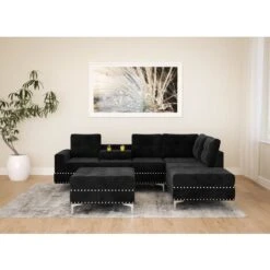 Canapé D'angle Réversible En Velours Noir Avec Pouf ANTALIA -VIDAXL || Songmics Soldes 75336833 3
