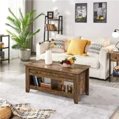 Yaheetech Table De Basse Relevable Avec Plateau Relevable, Table De Salon Fonctionnelle, Table De Salle à Manger, Avec Deux Compartiements Caché, Design Moderne En Bois MDF 104 X 49 X 49/61 Cm Brun -VIDAXL || Songmics Soldes 75357005 3