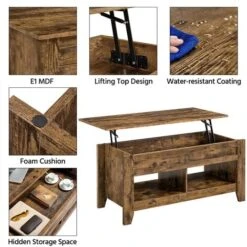 Yaheetech Table De Basse Relevable Avec Plateau Relevable, Table De Salon Fonctionnelle, Table De Salle à Manger, Avec Deux Compartiements Caché, Design Moderne En Bois MDF 104 X 49 X 49/61 Cm Brun -VIDAXL || Songmics Soldes 75357005 4