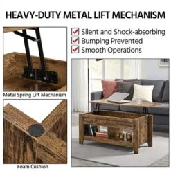 Yaheetech Table De Basse Relevable Avec Plateau Relevable, Table De Salon Fonctionnelle, Table De Salle à Manger, Avec Deux Compartiements Caché, Design Moderne En Bois MDF 104 X 49 X 49/61 Cm Brun -VIDAXL || Songmics Soldes 75357005 5