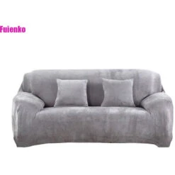 Housse De Canapé 3 Places Velours Gris Clair 190-230cm FUIENKO