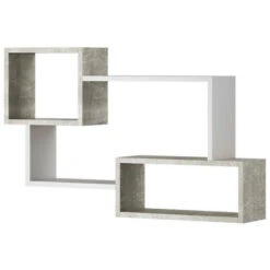 Étagère Murale TRIO 05, étagère Flottante, Bibliothèque, Couleur Béton/blanc -VIDAXL || Songmics Soldes 76479263 2