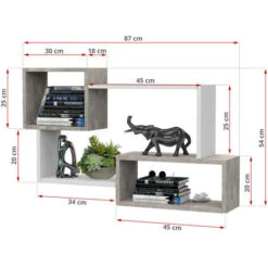 Étagère Murale TRIO 05, étagère Flottante, Bibliothèque, Couleur Béton/blanc -VIDAXL || Songmics Soldes 76479263 4