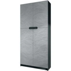 Vladon Armoire De Bureau Haute Rangement Logan Noir - Haute Brillance & Tons Naturels - Façades En Scratchy Metal