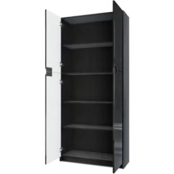 Vladon Armoire De Bureau Haute Rangement Logan Noir - Haute Brillance & Tons Naturels - Façades En Scratchy Metal -VIDAXL || Songmics Soldes 77245340 3