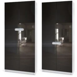 Vladon Armoire De Bureau Haute Rangement Logan Noir - Haute Brillance & Tons Naturels - Façades En Scratchy Metal -VIDAXL || Songmics Soldes 77245340 4