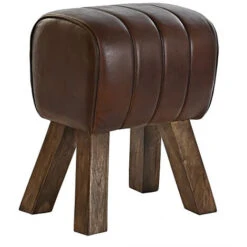 Repose-pieds En Cuir Coloris Marron - Longueur 40 X Profondeur 32 X Hauteur 53 Cm -PEGANE-