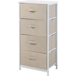 SVITA Armoire à Tiroirs Système De Rangement Étagère En Métal Avec Boîtes En Tissu Étagère En Métal Crème Blanc