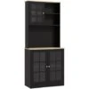 HOMCOM Armoire De Cuisine Multi-rangements 3 Portes Vitrine Verre Avec étagère 2 Niches Grand Plateau MDF Noir Chêne 2 HOMCOM Armoire De Cuisine Multi-rangements 3 Portes Vitrine Verre Avec étagère 2 Niches Grand Plateau MDF Noir Chêne -VIDAXL || Songmics Soldes 77695197 1