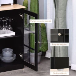 HOMCOM Armoire De Cuisine Multi-rangements 3 Portes Vitrine Verre Avec étagère 2 Niches Grand Plateau MDF Noir Chêne -VIDAXL || Songmics Soldes 77695197 5