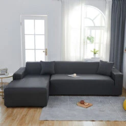 Housse De Canapé Imperméable, Housse De Canapé En Forme De L, Tissu Extensible Confortable (Le Noir, 145x185)