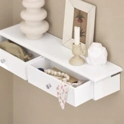 Meuble D’entrée De Rangement, Étagère Murale 2 Tiroirs, Armoire à Clés, Porte-clés L63,5xP13,5xH10cm -Blanc SoBuy® FRG43-W -VIDAXL || Songmics Soldes 7927863 4