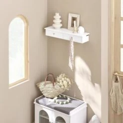 Meuble D’entrée De Rangement, Étagère Murale 2 Tiroirs, Armoire à Clés, Porte-clés L63,5xP13,5xH10cm -Blanc SoBuy® FRG43-W -VIDAXL || Songmics Soldes 7927863 5