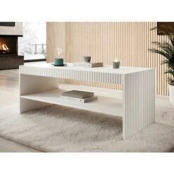 Table Basse 120x57cm PALACE Blanc Design Moderne De Haute Qualité