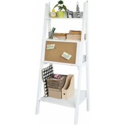 Bureau Table étagère Murale Style échelle De 3 Tablettes, 1 Plan De Travail Rabatable Et 1 Memo Board -Blanc FRG115-W SoBuy®