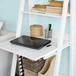 Bureau Table étagère Murale Style échelle De 3 Tablettes, 1 Plan De Travail Rabatable Et 1 Memo Board -Blanc FRG115-W SoBuy® -VIDAXL || Songmics Soldes 8039454 4