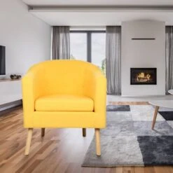 Fauteuil Scandinave En Tissu-Fauteuil Pieds Bois Hévéa Massif-Tissu Effet Feutrine 64*60*70cm Jaune -VIDAXL || Songmics Soldes 80872580 4