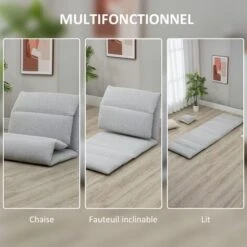 HOMCOM Fauteuil Convertible Fauteuil Paresseux Grand Confort Inclinaison Dossier Multipositions 90°-180° Acier Tissu Gris Clair -VIDAXL || Songmics Soldes 81815719 5