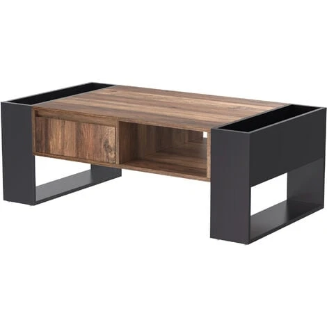 Table Basse Avec Tiroir, Table De Salon, Style Industriel, En Bois, Avec Grand Espace De Rangement, Marron Rustique Et Noir 4 Table Basse Avec Tiroir, Table De Salon, Style Industriel, En Bois, Avec Grand Espace De Rangement, Marron Rustique Et Noir – Image 2