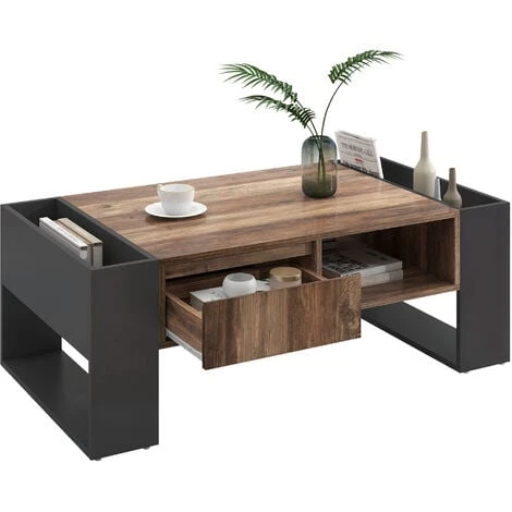 Table Basse Avec Tiroir, Table De Salon, Style Industriel, En Bois, Avec Grand Espace De Rangement, Marron Rustique Et Noir 5 Table Basse Avec Tiroir, Table De Salon, Style Industriel, En Bois, Avec Grand Espace De Rangement, Marron Rustique Et Noir – Image 3