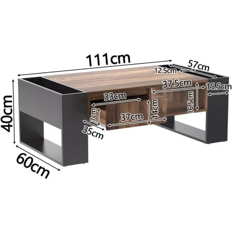 Table Basse Avec Tiroir, Table De Salon, Style Industriel, En Bois, Avec Grand Espace De Rangement, Marron Rustique Et Noir 7 Table Basse Avec Tiroir, Table De Salon, Style Industriel, En Bois, Avec Grand Espace De Rangement, Marron Rustique Et Noir – Image 5