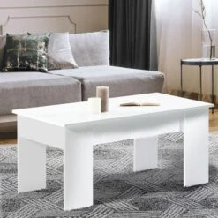 Table Basse Plateau Relevable TARA Bois Blanc -VIDAXL || Songmics Soldes 8355382 3