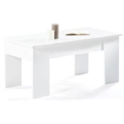 Table Basse Plateau Relevable TARA Bois Blanc -VIDAXL || Songmics Soldes 8355382 4