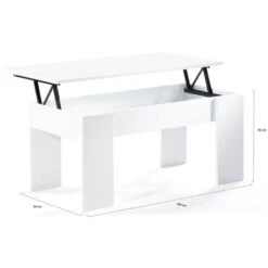 Table Basse Plateau Relevable TARA Bois Blanc -VIDAXL || Songmics Soldes 8355382 5