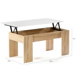 Table Basse Plateau Relevable TARA Bois Blanc Et Imitation Hêtre -VIDAXL || Songmics Soldes 8355383 5