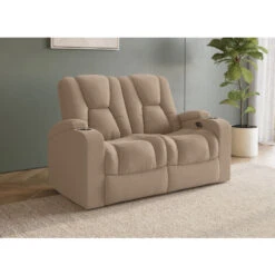 Canapé 2 Places Relax électrique En Tissu Microfibre Beige EL CLARENCE