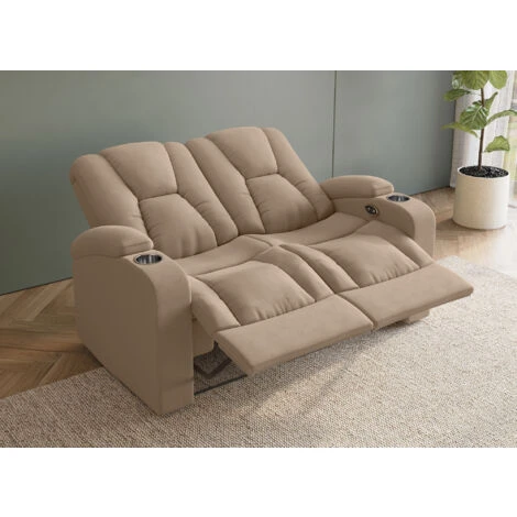Canapé 2 Places Relax électrique En Tissu Microfibre Beige EL CLARENCE 4 Canapé 2 Places Relax électrique En Tissu Microfibre Beige EL CLARENCE – Image 2