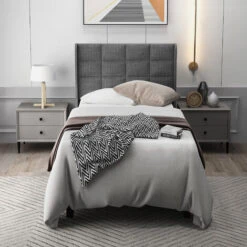 Structure De Lit Enfant Simple 90 X 200 Cm En Bois Avec Sommier, Lit Captionné Enfant 1 Place, Lin Gris, Style Scandinave -VIDAXL || Songmics Soldes 83735516 2