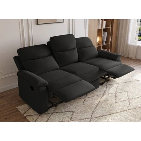 Canapé Relax En Tissu Noir 3 Places JACOB 4 Canapé Relax En Tissu Noir 3 Places JACOB – Image 2