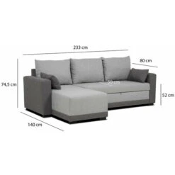 BUDWING Canapé D'angle Réversible (droite Et Gauche) Convertible 3 Places Tissu Gris Leah 230x80x70 Cm -VIDAXL || Songmics Soldes 83863285 5