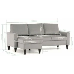 BUDWING Canapé D'angle Réversible (droite Et Gauche) 3 Places Tissu Gris Clair Fox 200x77x85 Cm -VIDAXL || Songmics Soldes 83863287 4