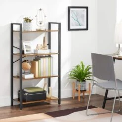 VASAGLE Bibliothèque, Étagère De Rangement à 4 Niveaux, Étagère Échelle, Cadre En Fer, Stable, Chambre, Bureau, Style Industriel, Marron Rustique By SONGMICS LLS60BX -VIDAXL || Songmics Soldes 86041141 2