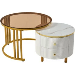 Lot De 2 Tables Basses Gigognes Scandinave Moderne, Finition Texture Imitation Marbre Pour Le Salon, Marron -VIDAXL || Songmics Soldes 86534431 2