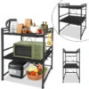 AUFUN 3 Niveaux Étagère à Micro-Ondes Extensible Avec 3 Crochets De Suspension, Espace De Rangement Pour Comptoir De Cuisine, (44-60 Cm, Noir) -VIDAXL || Songmics Soldes 87110675 1