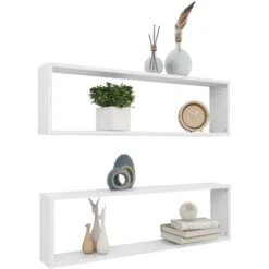 Elegant-Stil Étagères Cube Murales 2pcs Blanc Brillant 100x15x30cm Aggloméré,Montage Facile,8,4 Kg -VIDAXL || Songmics Soldes 87462266 3