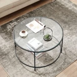 VASAGLE Table Basse Ronde, Plateau En Verre Trempé, Armature Métallique Noir, Table De Salon, Bout De Canapé, Robuste Et Stable, Décoratif, Noir Par SONGMICS LGT021B01 -VIDAXL || Songmics Soldes 88216895 3