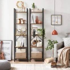 VASAGLE Étagère à 5 Niveaux, Bibliothèque, Meuble De Rangement, Avec Sructure En Acier, Pour Salon, Bureau, Entrée, Style Industriel, Marron Rustique Et Noir Par SONGMICS LLS100B01 -VIDAXL || Songmics Soldes 88217123 3