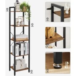 VASAGLE Étagère à 5 Niveaux, Bibliothèque, Meuble De Rangement, Avec Sructure En Acier, Pour Salon, Bureau, Entrée, Style Industriel, Marron Rustique Et Noir Par SONGMICS LLS100B01 -VIDAXL || Songmics Soldes 88217123 4