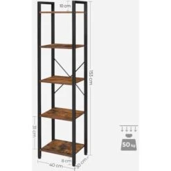 VASAGLE Étagère à 5 Niveaux, Bibliothèque, Meuble De Rangement, Avec Sructure En Acier, Pour Salon, Bureau, Entrée, Style Industriel, Marron Rustique Et Noir Par SONGMICS LLS100B01 -VIDAXL || Songmics Soldes 88217123 5